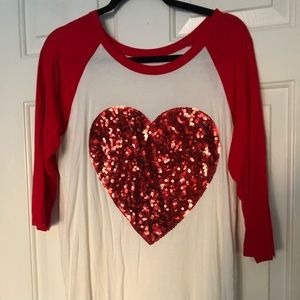 Heart sequin baseball tunic top